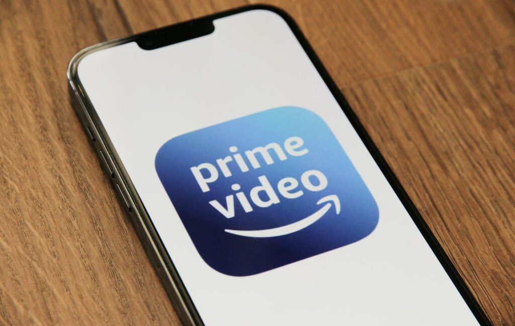 a phone with the amazon prime video app on it